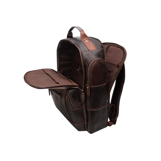 Dark Brown Leather Travel Backpack