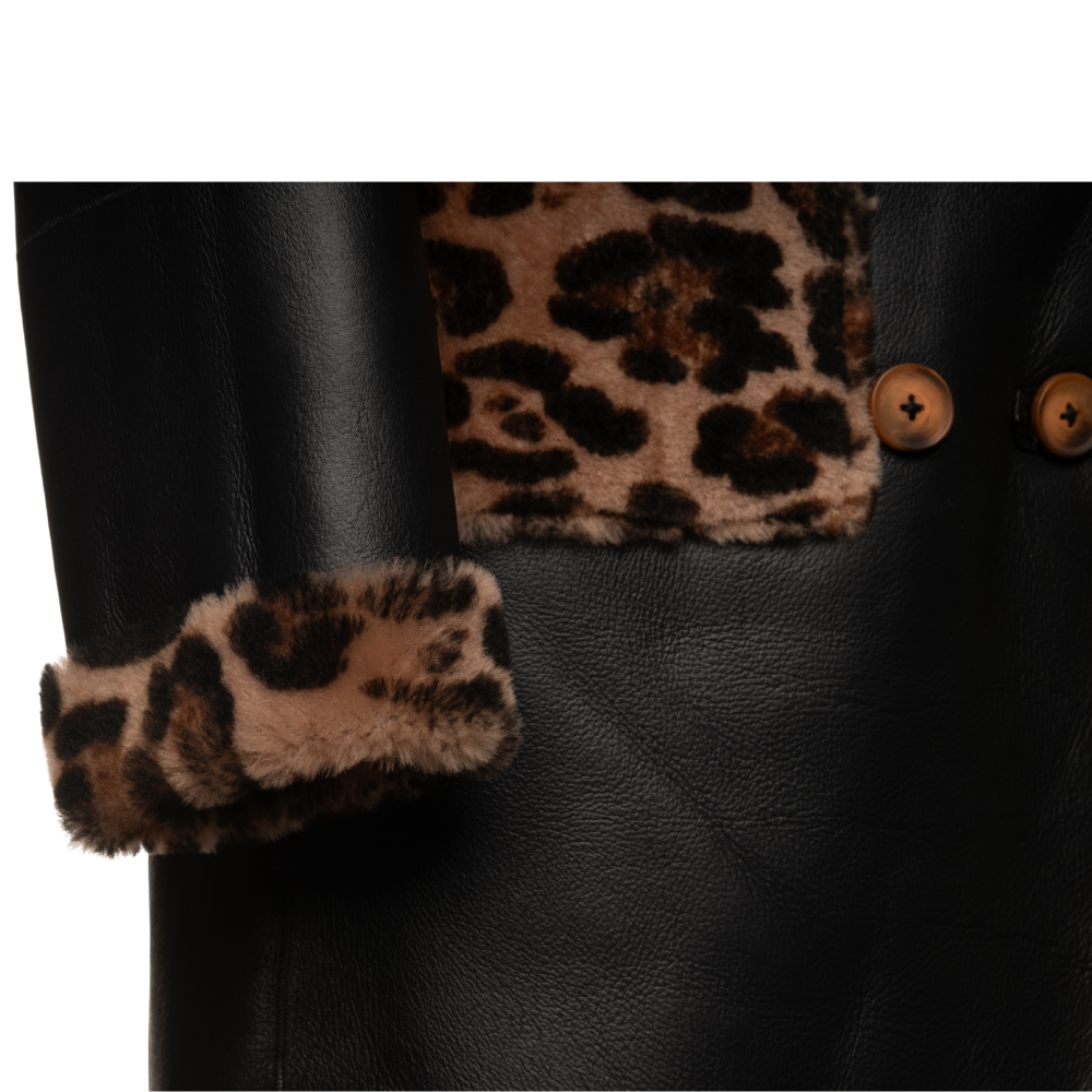 Seraphina Leopard print double breasted shearling Leather Coat