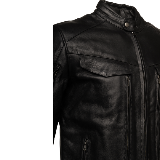 Huxley Black Motorcycle leather jacket with Storage pockets