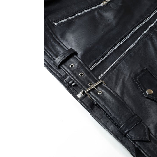 Slim fit biker style jacket with belt