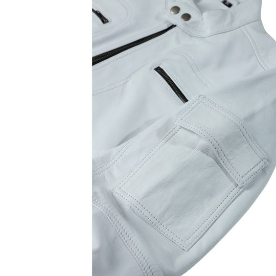 Plain White moto style leather jacket