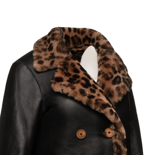 Seraphina Leopard print double breasted shearling Leather Coat