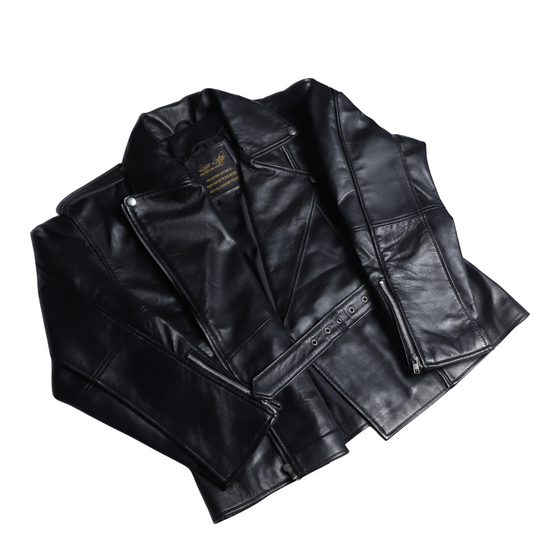 Zelora black oversized biker style jacket