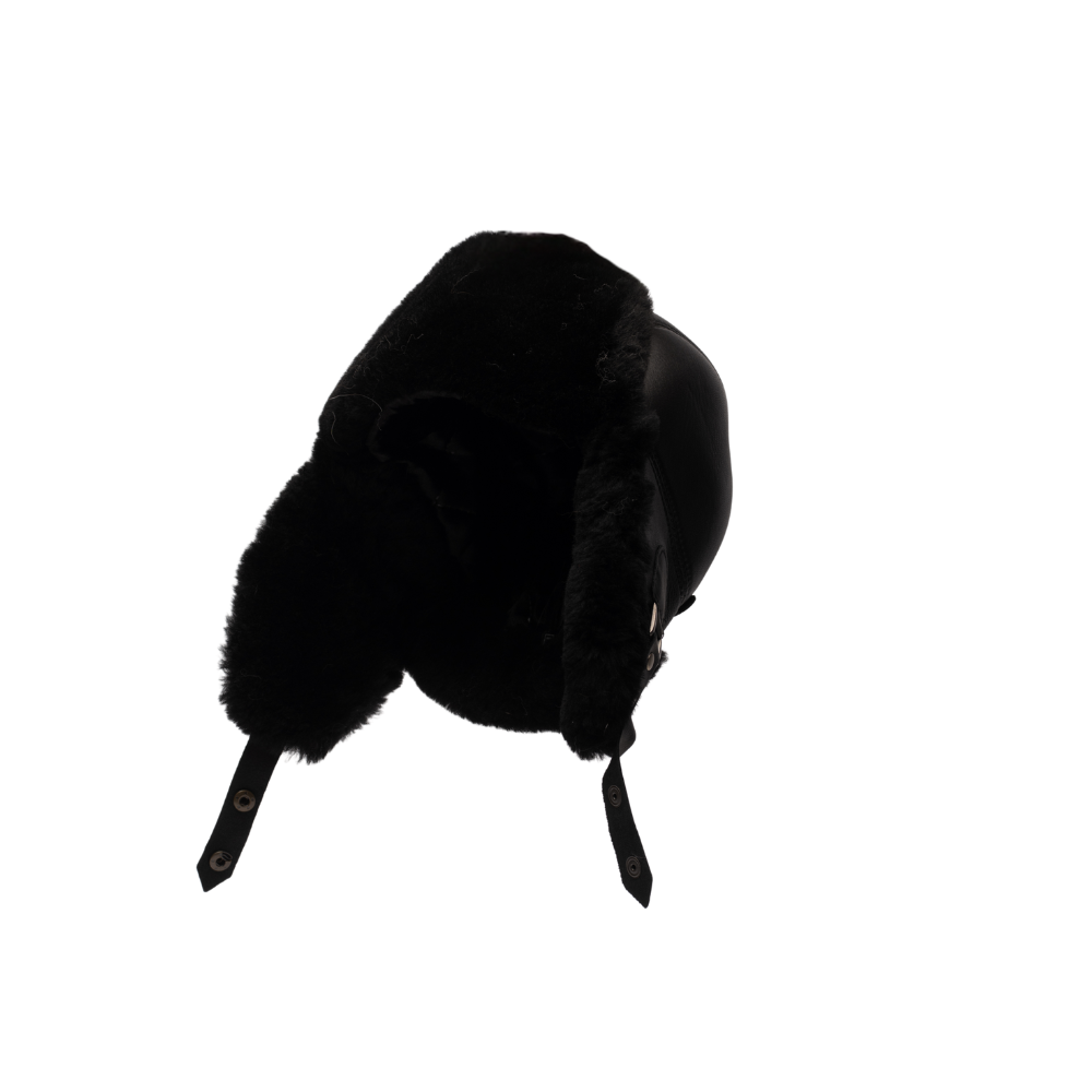 Black sheepskin shearling Aviator Hat