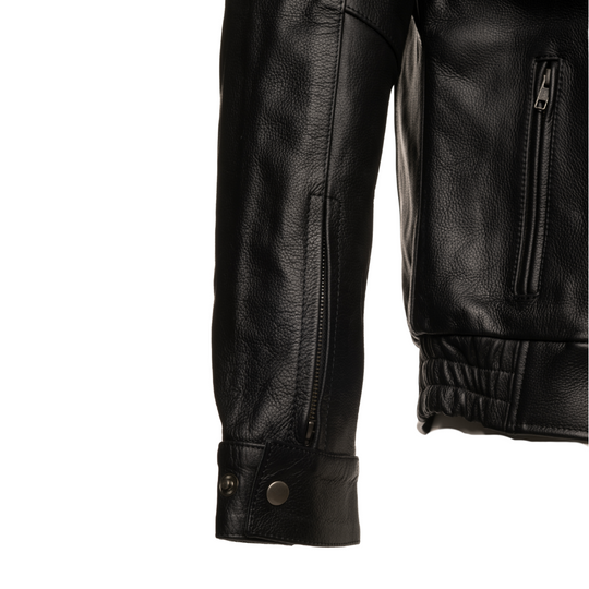 Huxley Black Motorcycle leather jacket with Storage pockets