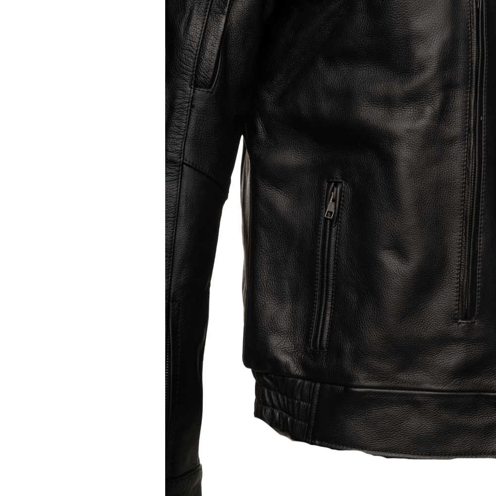 Huxley Black Motorcycle leather jacket with Storage pockets