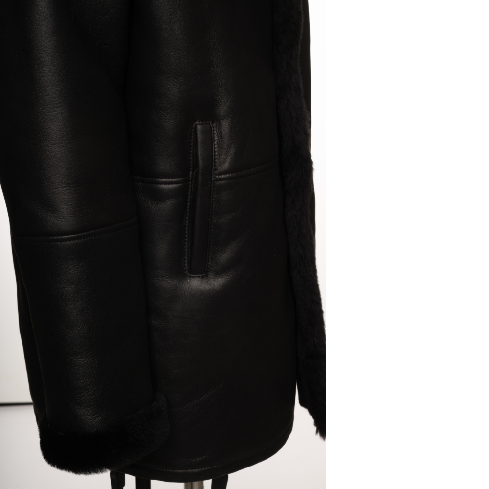 Christian black shearling car coat
