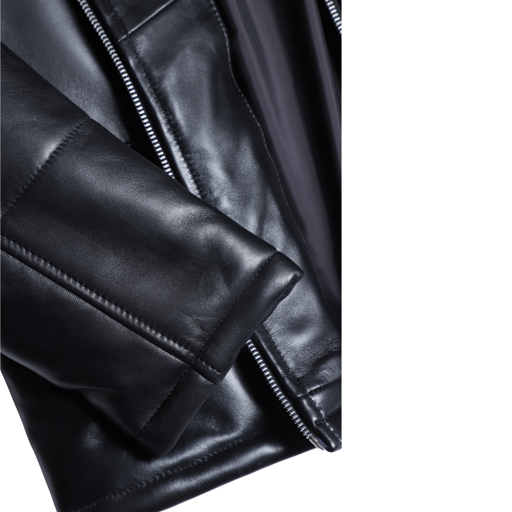 Sorine Black zippered women's Puffer leather jacket