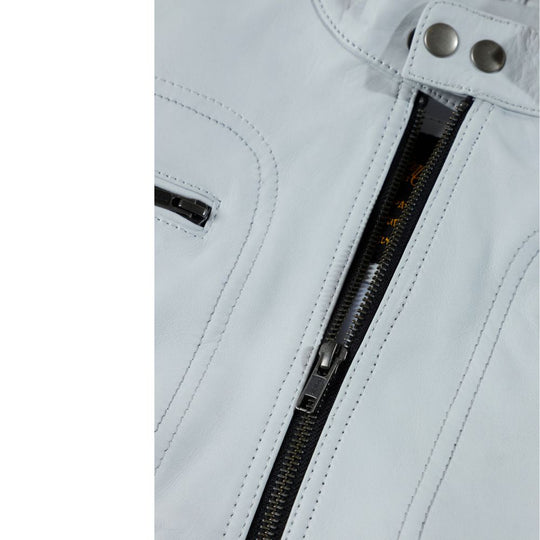 Plain White moto style leather jacket