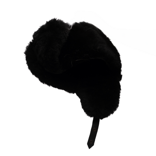 Black sheepskin shearling Aviator Hat