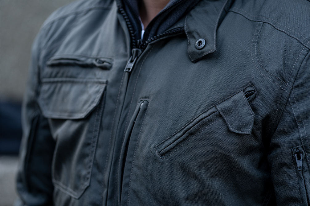 "Grey Utility" Air Ventilation and Hooded Breathable and Waterproof Textile Motorcycle Jacket with armor protectors