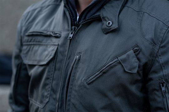 "Grey Utility" Air Ventilation and Hooded Breathable and Waterproof Textile Motorcycle Jacket with armor protectors