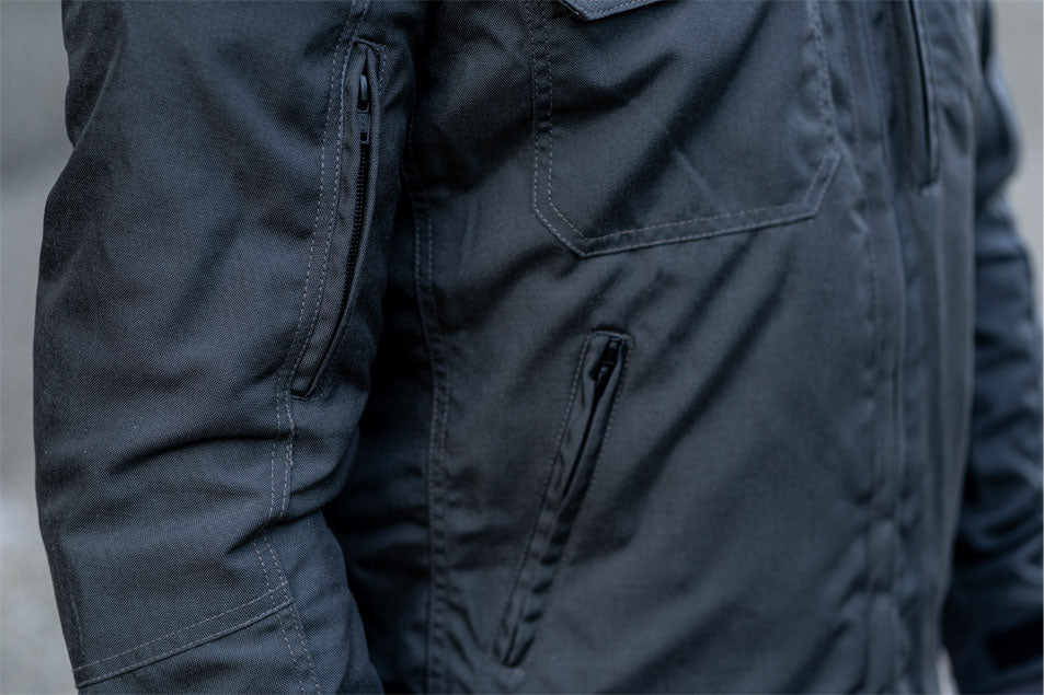 "Grey Utility" Air Ventilation and Hooded Breathable and Waterproof Textile Motorcycle Jacket with armor protectors
