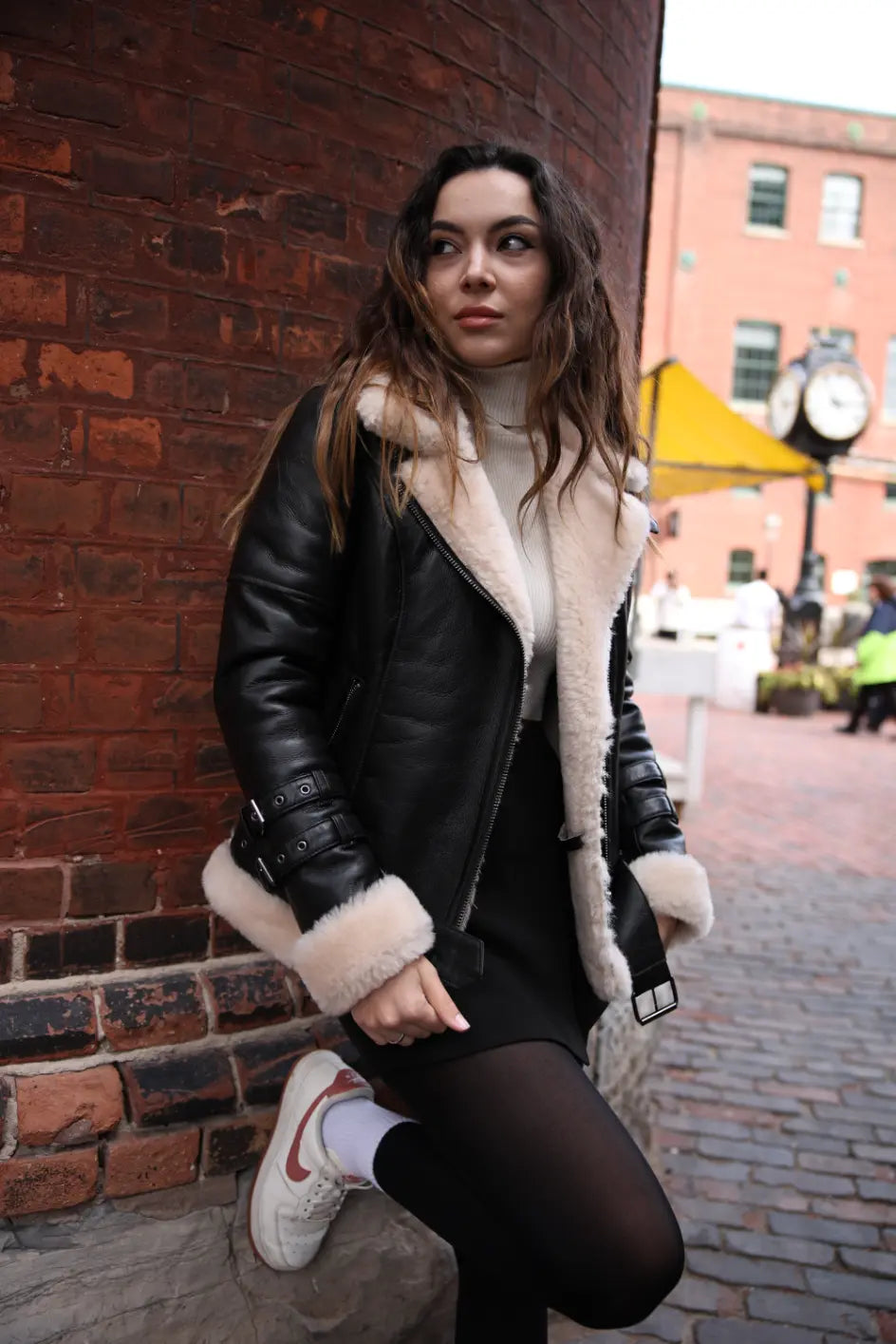 Jayne's Sheepskin Black and White Biker Shearling Jacket