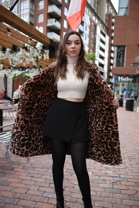 Seraphina Leopard print double breasted shearling Leather Coat