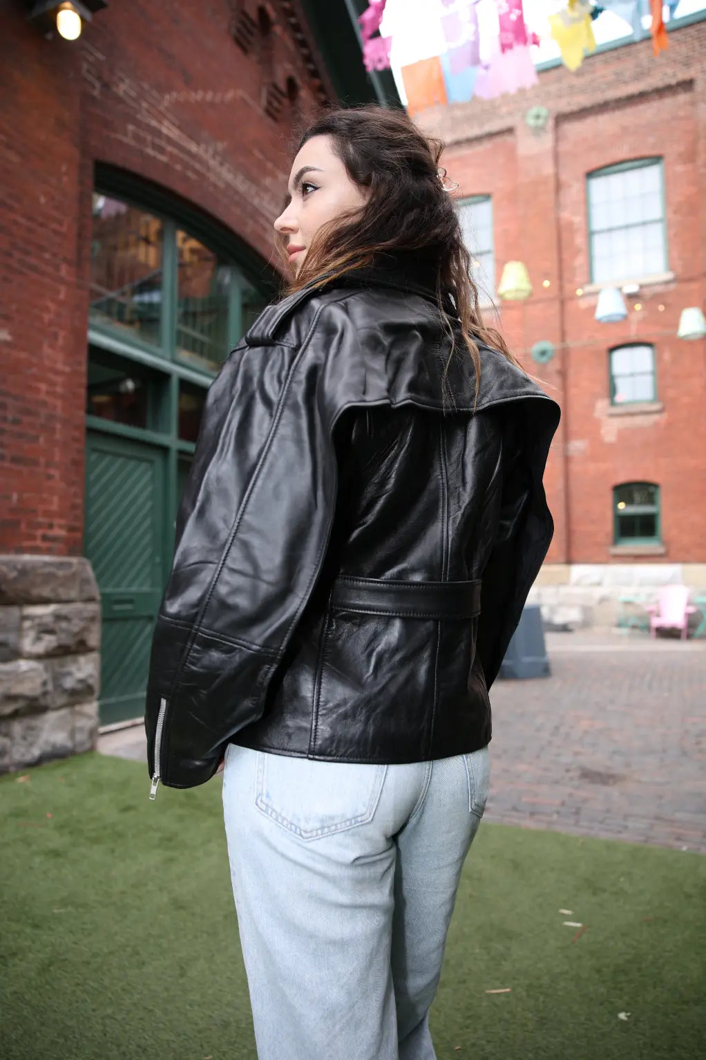 Zelora black oversized biker style jacket