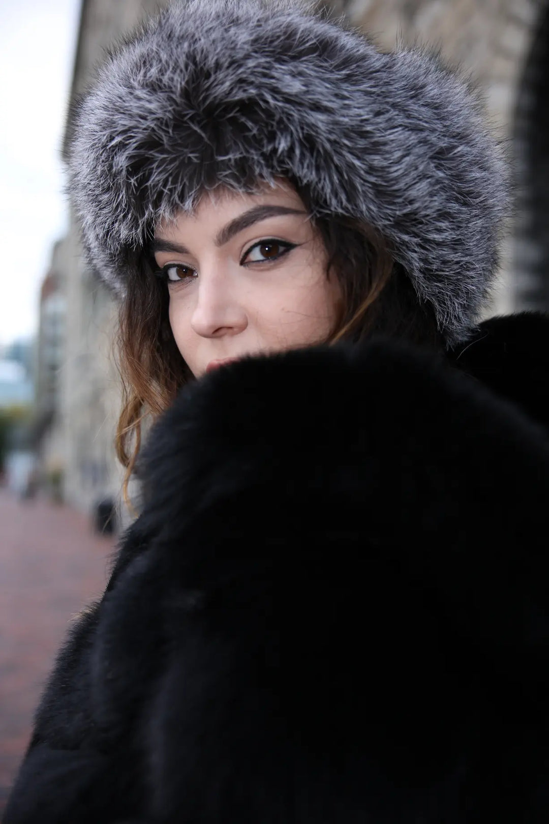 Silver fox fur headband