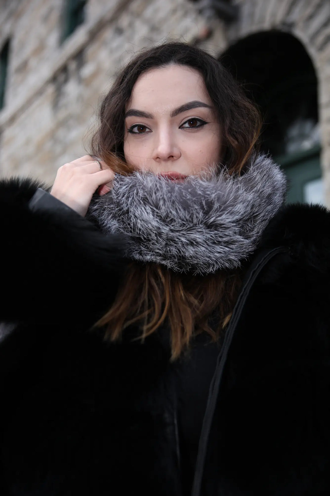 Silver fox fur headband
