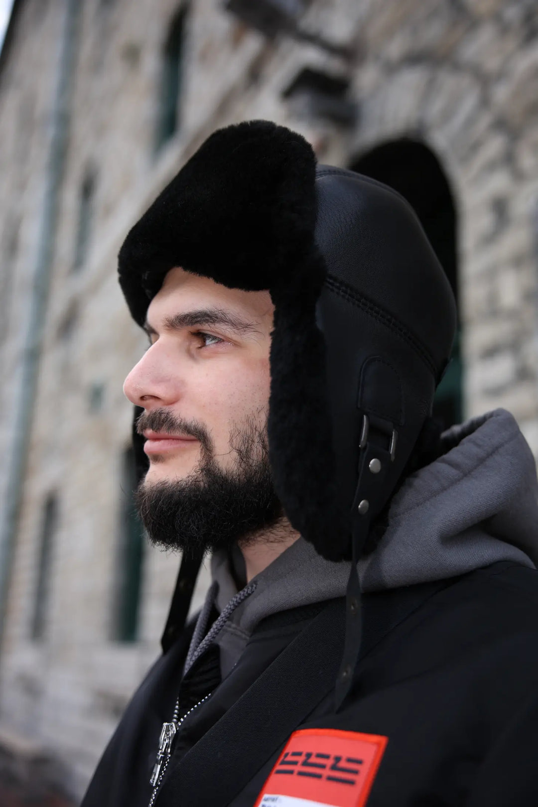 Black sheepskin shearling Aviator Hat