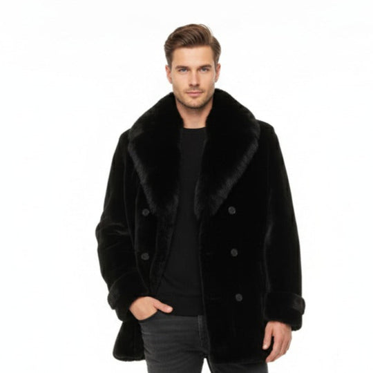 Peyton Black Mouton Shearling coat with Fox fur