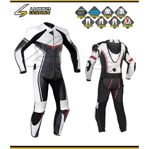 High Quality Witt's white, black, and red motorcycle leather suit