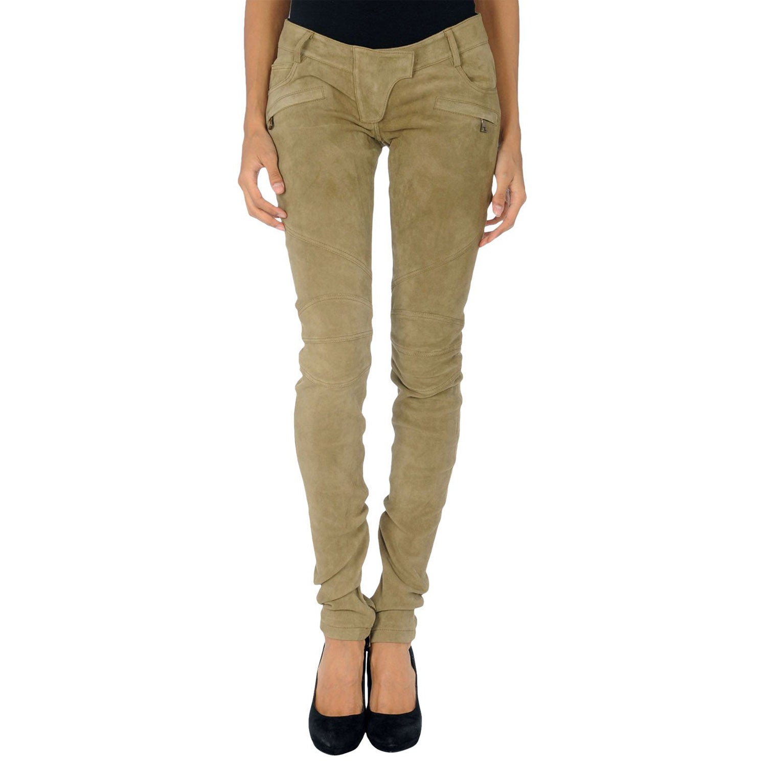 Beige Leather Skinny Pants