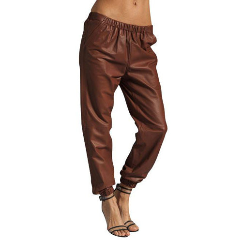 Stylish Tan-brown Alladin's leather pants