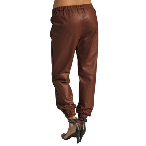 Stylish Tan-brown Alladin's leather pants