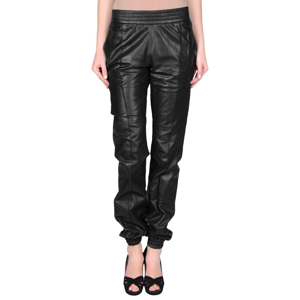 100% Real soft  Elastic Waist  Black leather pants