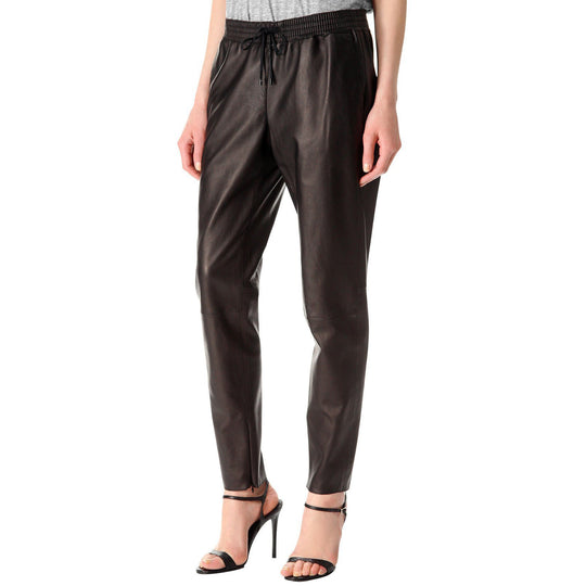 Best Quality Elastic Waist  Brown leather pants