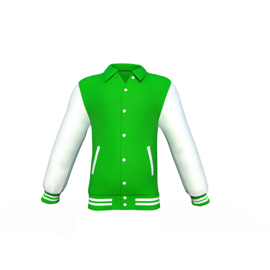 Gold Sleeves Light Green Varsity Letterman Jacket with White Sleeves