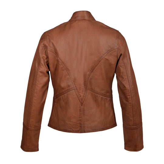 Dione Leather moto jacket with buttoned collar