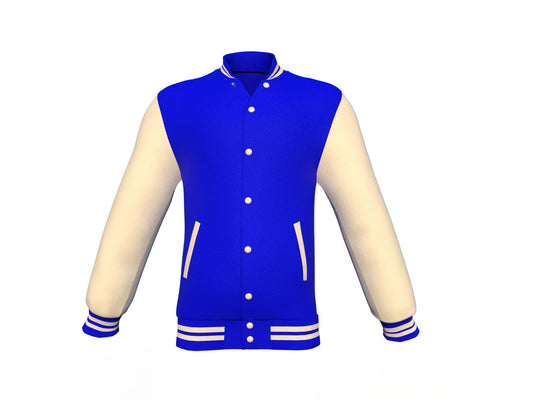 Soft  Cream Sleeves Blue Varsity Letterman Jacket