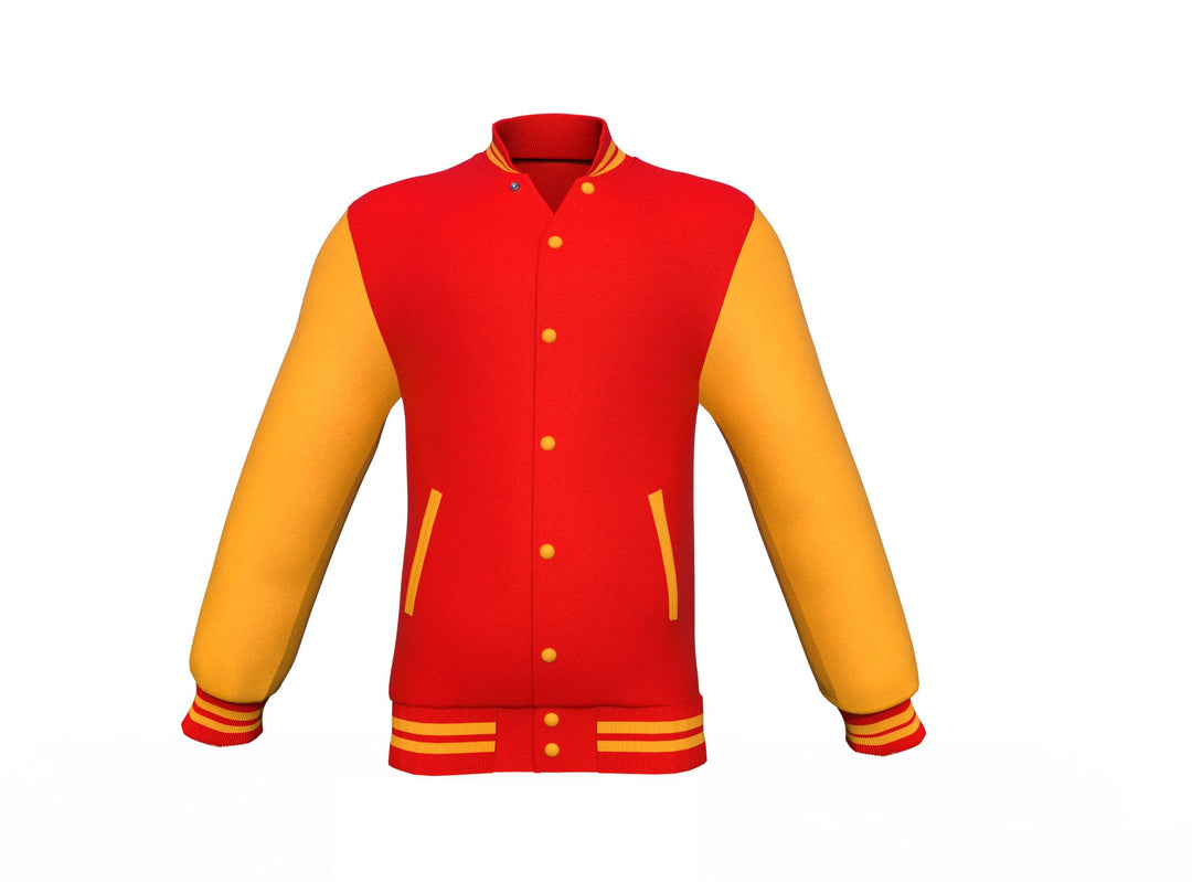 Comfortable Gold Sleeves Red Varsity Letterman Jacket