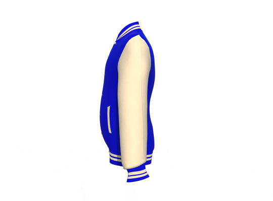 Soft  Cream Sleeves Blue Varsity Letterman Jacket