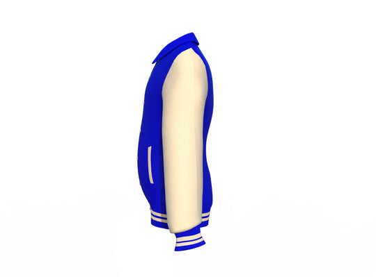 Soft  Cream Sleeves Blue Varsity Letterman Jacket