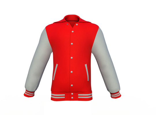 Excellent Design & Comfort Grey Sleeves Red Varsity Letterman Jacket