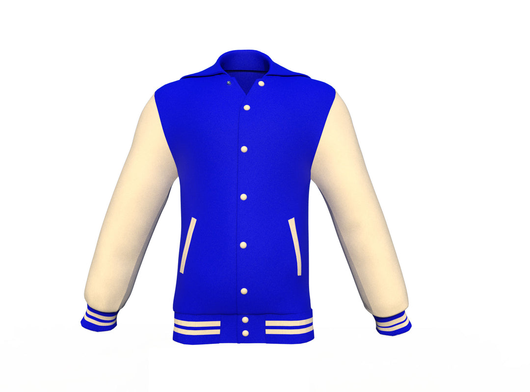 Soft  Cream Sleeves Blue Varsity Letterman Jacket