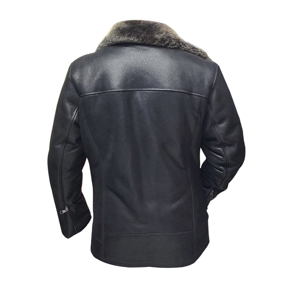 Black Robbies Shearling Sheepskin Car Coat for Men