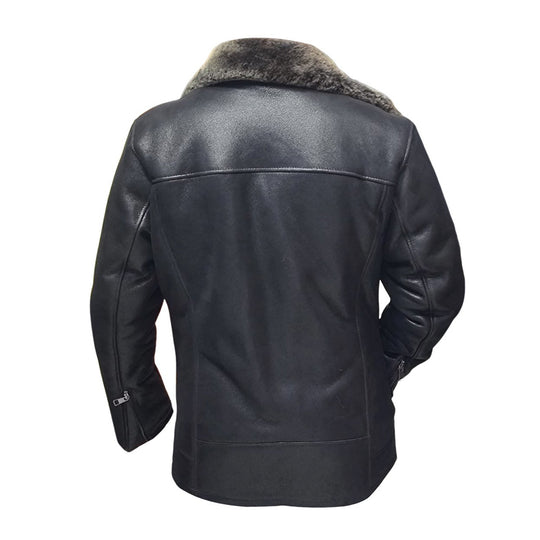 Black Robbies Shearling Sheepskin Car Coat for Men