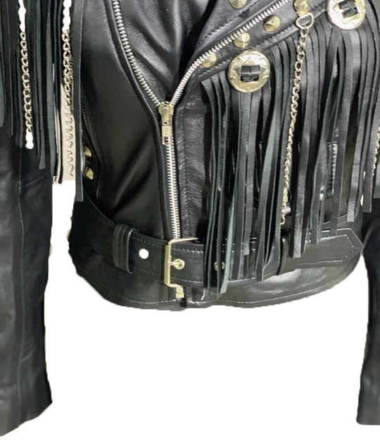 Western fringed women's biker jacket