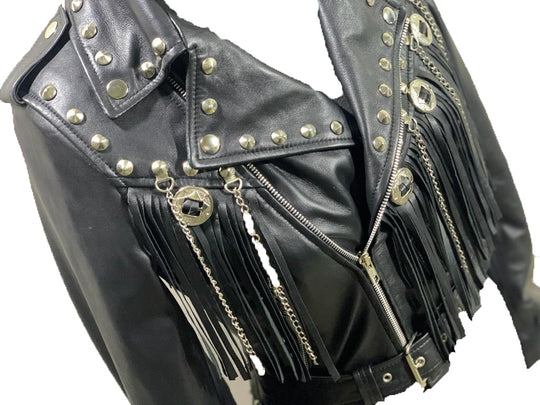 Western fringed women's biker jacket