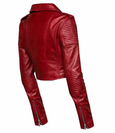 Fashionable Martyna's Biker Crop leather jacket with waist belt