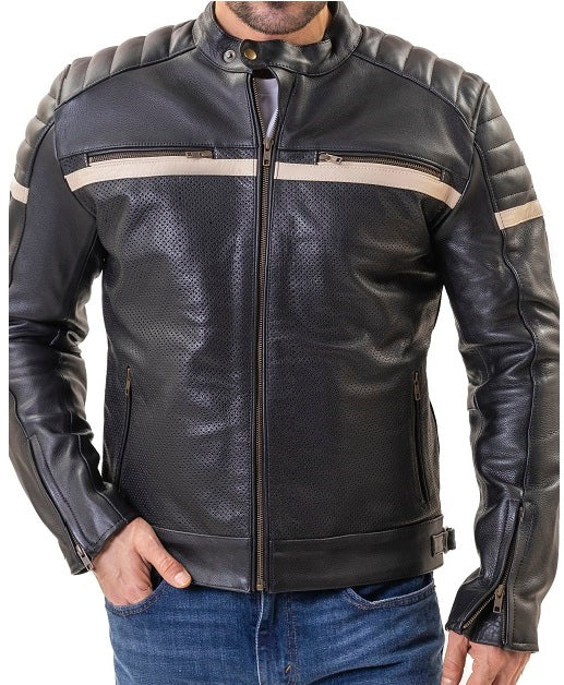 Black Cafe Racer Premium Leather Armored Motorcycle Jacket