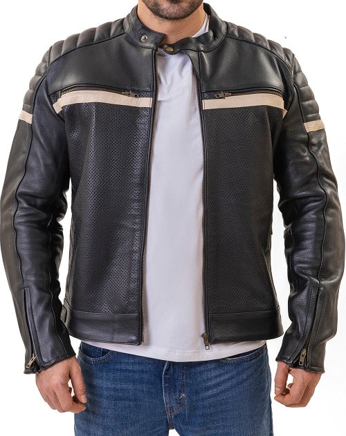 Black Cafe Racer Premium Leather Armored Motorcycle Jacket