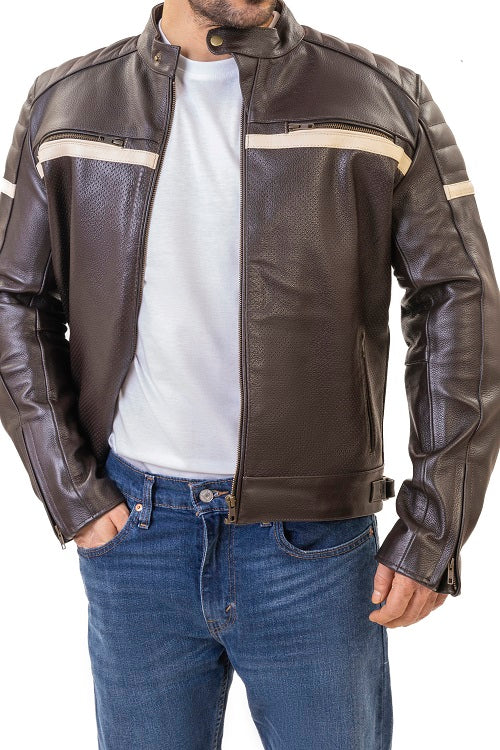 Brown Cafe Racer Padded Premium Leather Armored Motorcycle Jacket