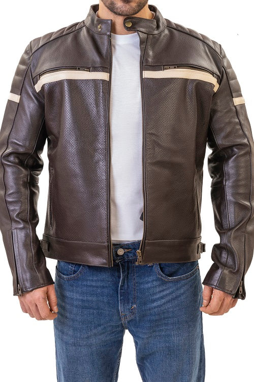 Brown Cafe Racer Padded Premium Leather Armored Motorcycle Jacket