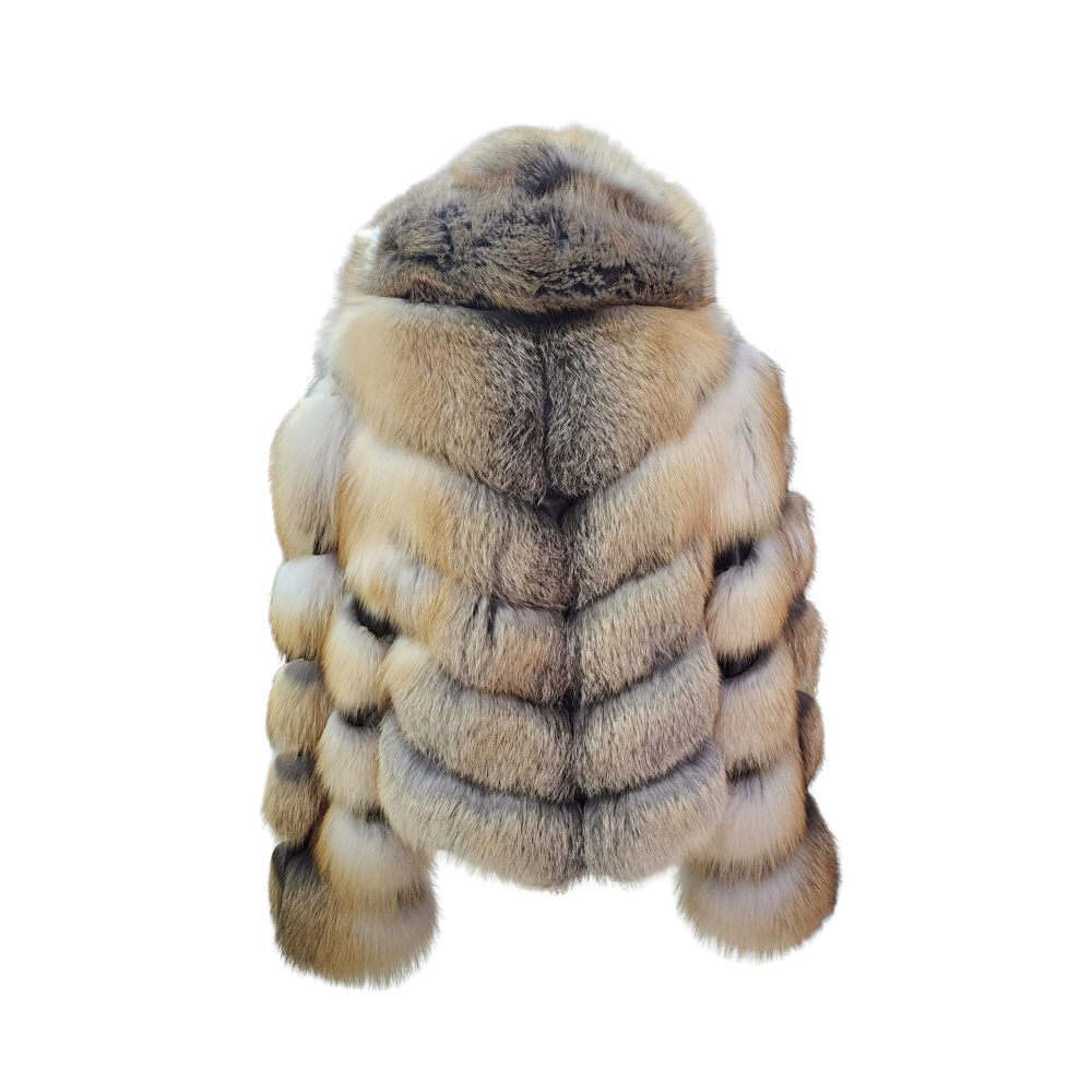 Women's Natural cross fox fur hooded jacket