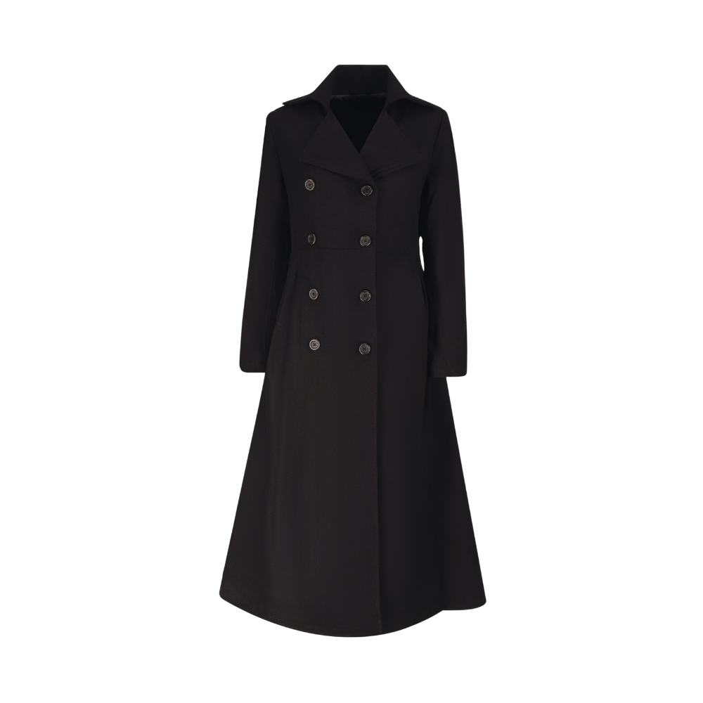 Kaia Black Long wool Trench coat