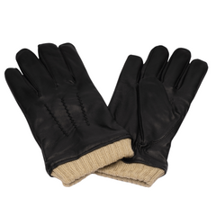 Men's black leather gloves with knit cuffs